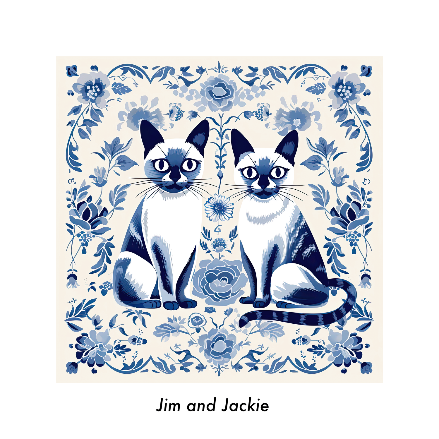 DREAMY BLUE AND WHITE TILES FEATURING KITTENS AND CATS — Pencil